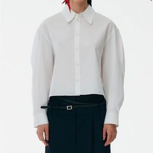 Tibi Miles Scallop Sleeve Crop Shirt sz small